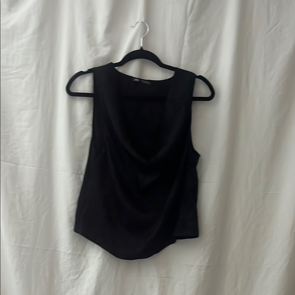 Zara Black Draped Sleeveless Tank Top
